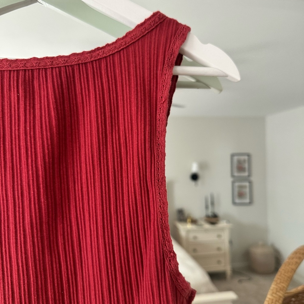 aerie Ribbed Button-Front Red Tank with Tie Neck - Picture 5 of 5